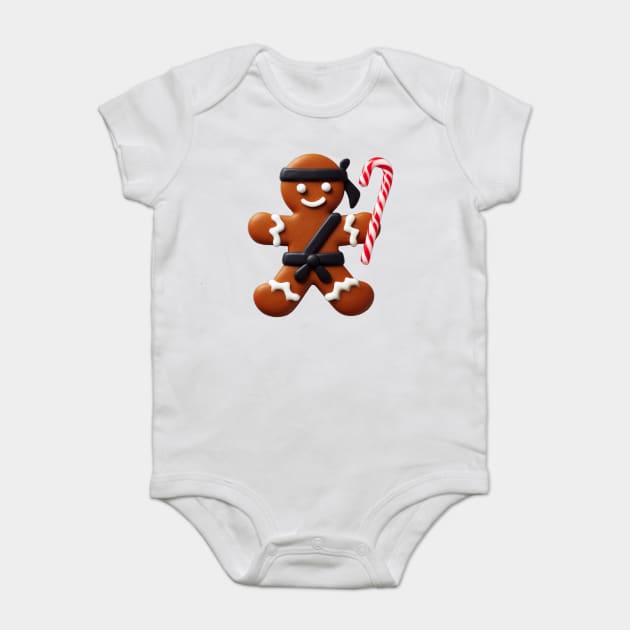 Funny Ninja Gingerbread Man Cookie Candy Cane Sword Baby Bodysuit by Frank Ring